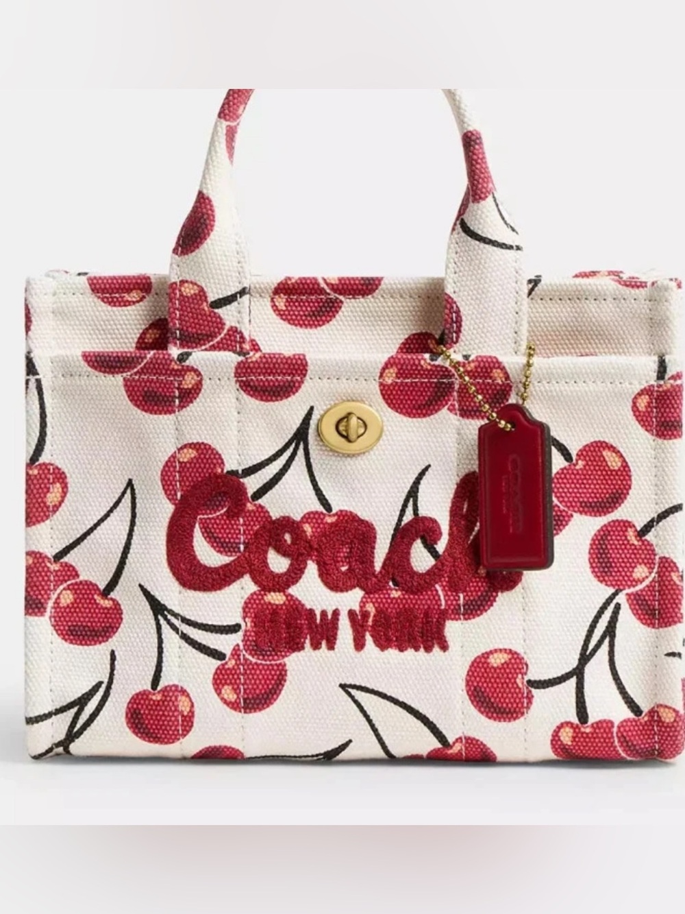 Authentic Coach Cherry Print White Canvas 20 mini Bag